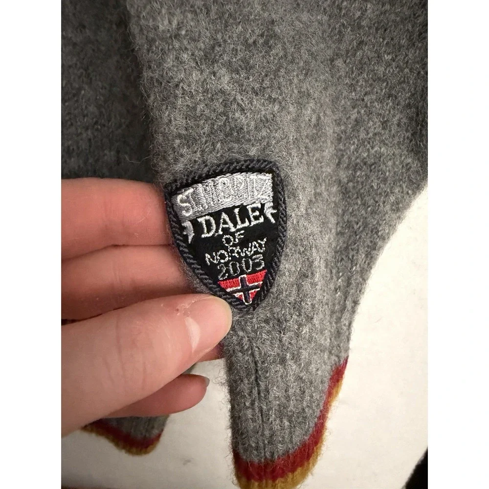 Dale Of Norway Wool Knit Sweater Nordic Fair Isle Zip‎ Men's Size S Gray VTG